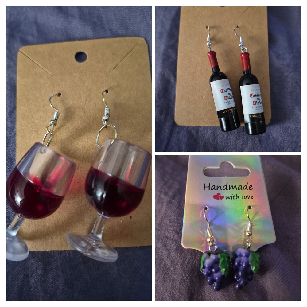 Wine and Grape Themed Earrings Set.